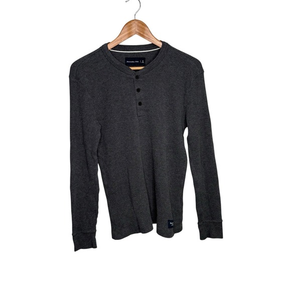 Abercrombie & Fitch Mens Shirt Small Gray Waffle Knit Henley Thermal Long Sleeve - Picture 1 of 9